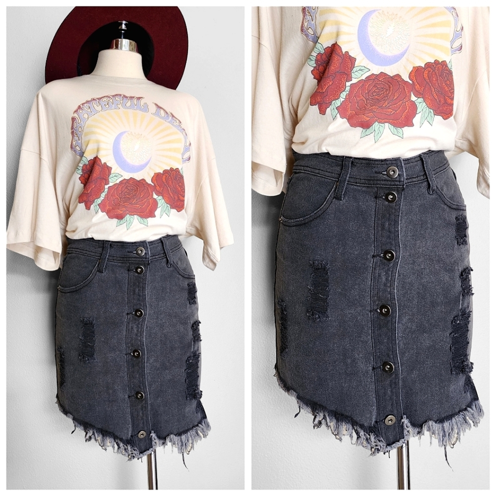 Vintage Havana Distressed Denim Mini Skirt